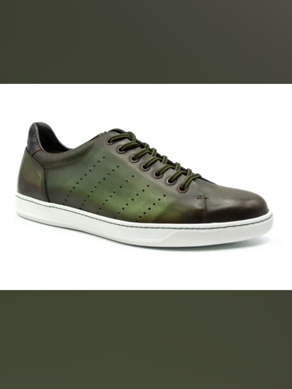 ZELLI RUSSO BURNISHED ITALIAN CALFSKIN OLIVE SNEAKERS